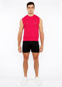 Pointelle Tux Open Knit Vest (Amaranth)