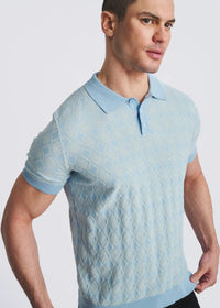 Textured 3-Button Knit Polo (Blue Finch)