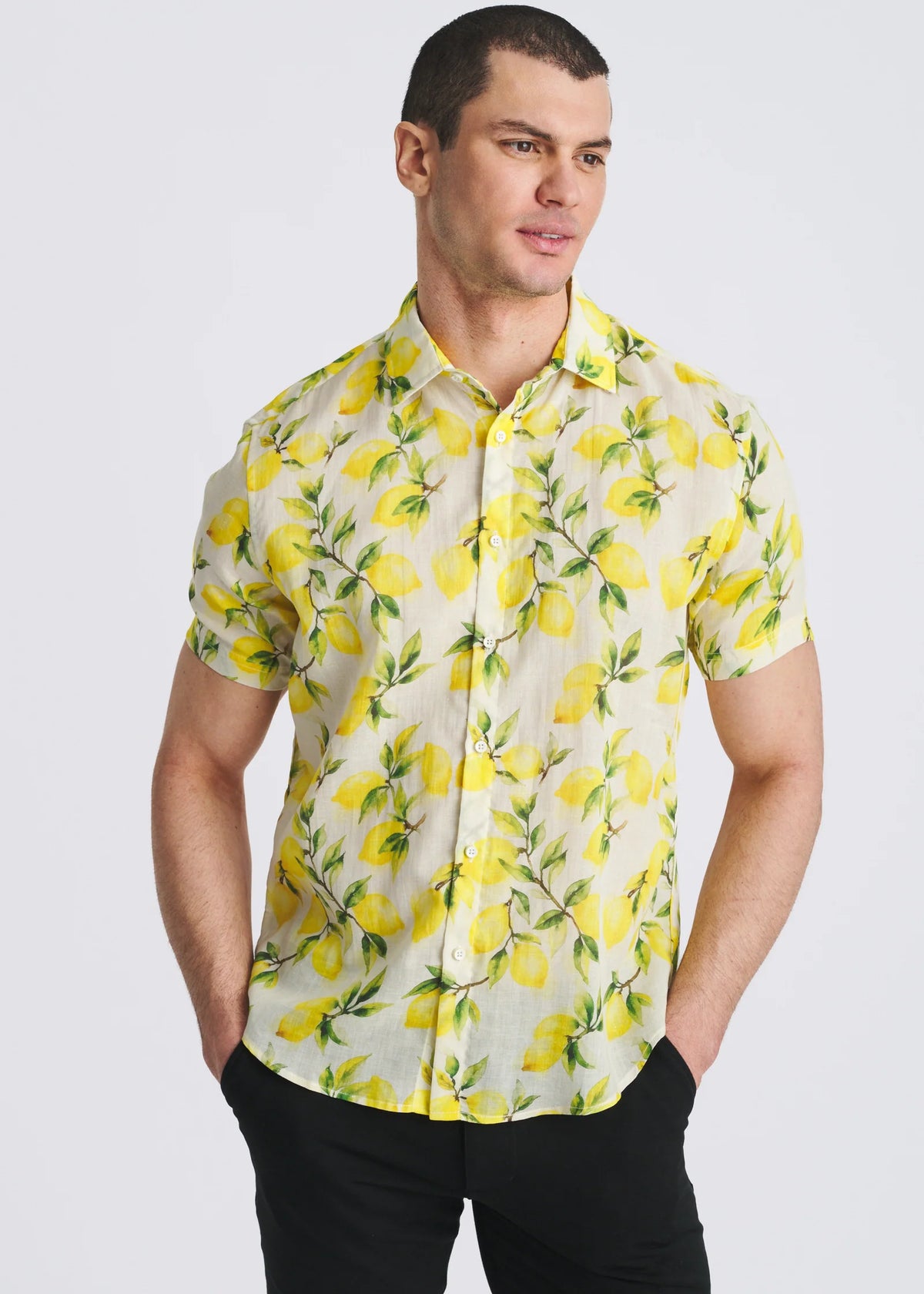 Printed Linen/Tencel Shirt (Ecru Lemon)