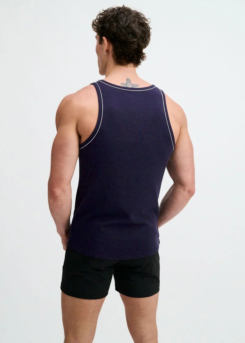 Cotton/Tencel Tank w/Fine Piping (Navy)