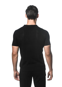 Silk/Tencel Textured Knitted Polo (Black)