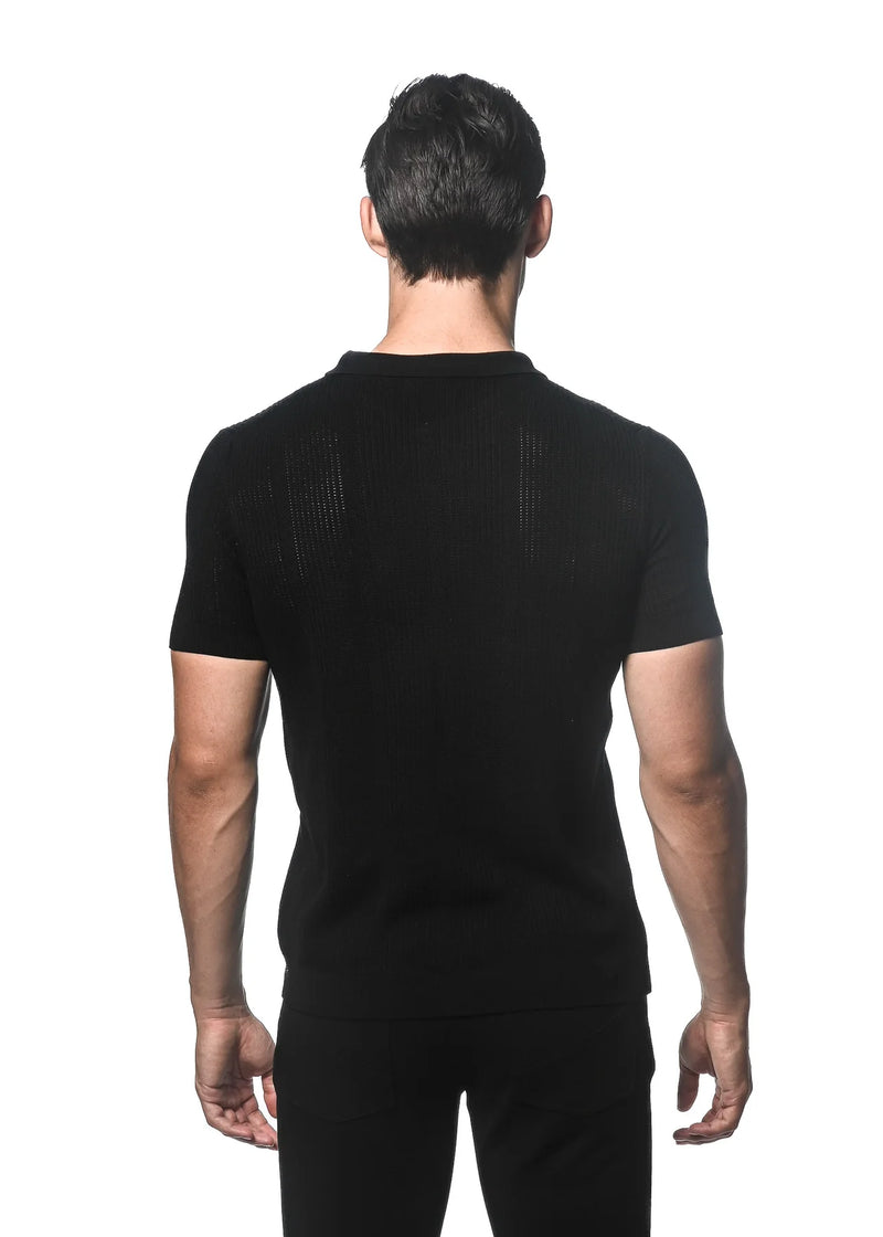 Silk/Tencel Textured Knitted Polo (Black)