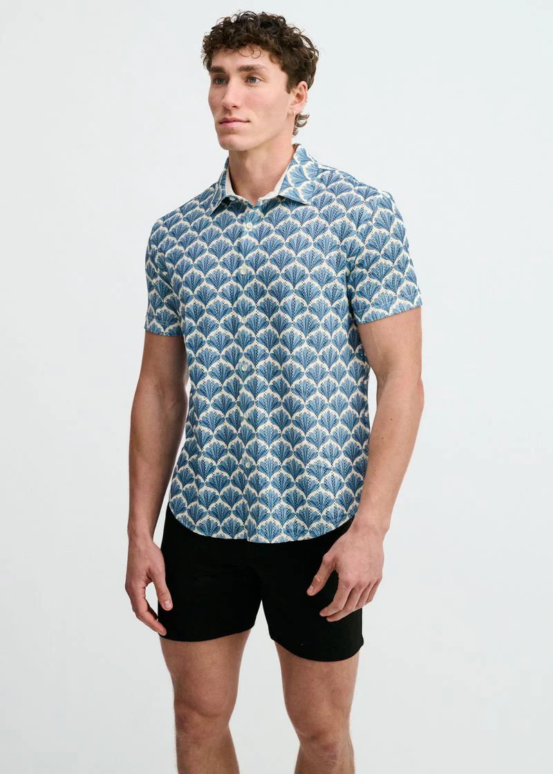Printed Open Knit Stretch Shirt (Slate/Blue Floral)