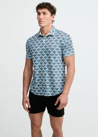 Printed Open Knit Stretch Shirt (Slate/Blue Floral)