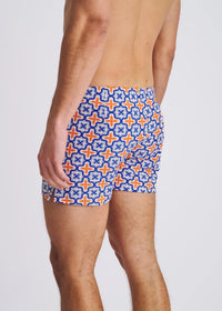 Printed Seersucker Swim Shorts (Navy/Orange)