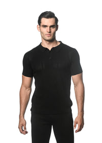 Silk/Tencel Textured Knitted Polo (Black)