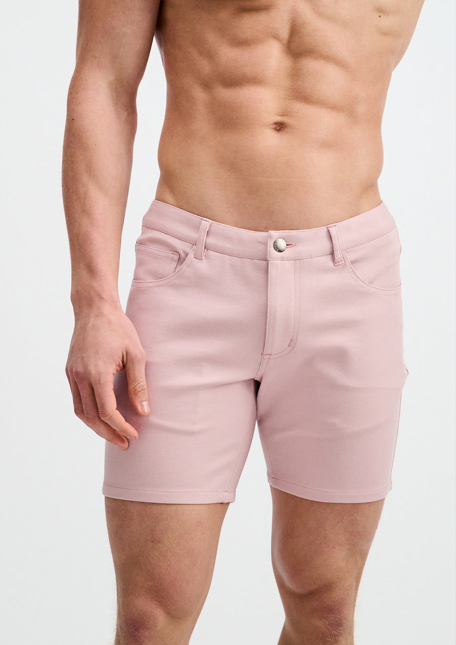 5" Stretch Knit Jean Short (Tea Rose)