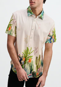 Print Cotton Knit Short Sleeved Shirt (Sorbet/Green Cactus)