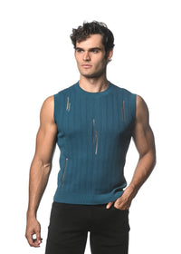 Distressed Textured Knit Tank (Turquoise)