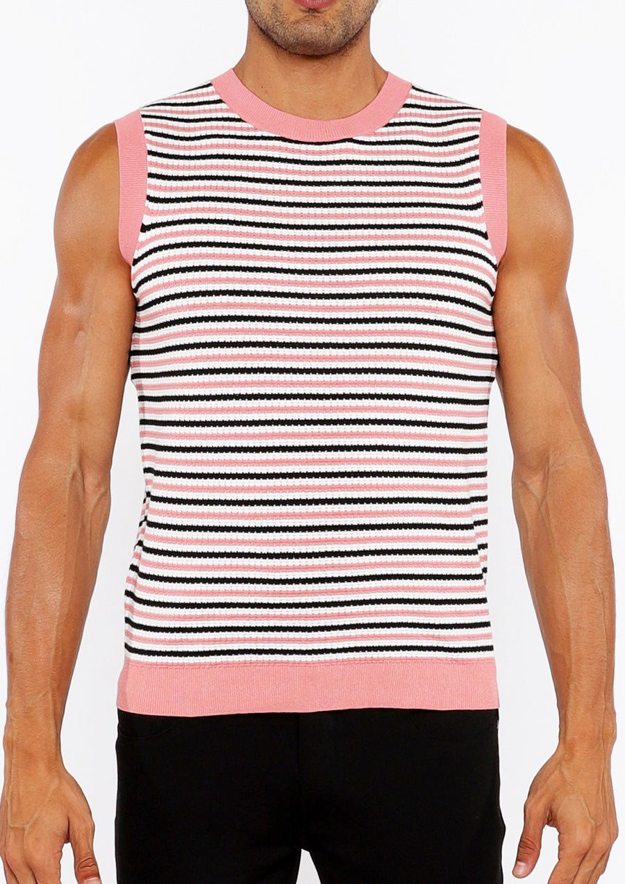 Striped Open Knit Vest (Coral/Midnight)