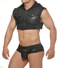 Bernd Cropped Hoodie (Black PVC & Mesh)