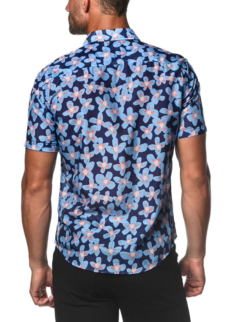 Cotton/Silk Woven Shirt (Blue Flowers)