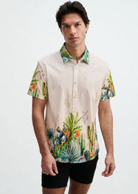 Print Cotton Knit Short Sleeved Shirt (Sorbet/Green Cactus)