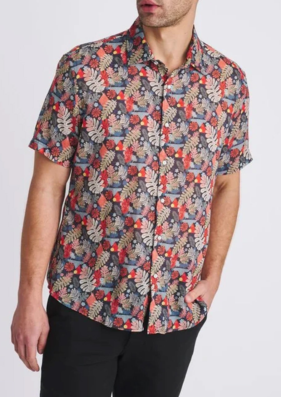Printed Linen/Tencel Shirt (Navy/Sage)
