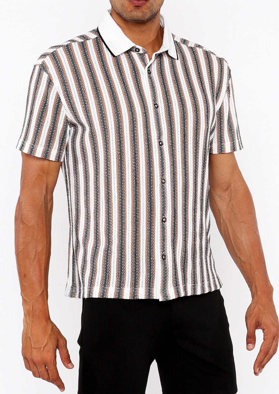 Open Knit Short Sleeve Shirt (Off White/Midnight)