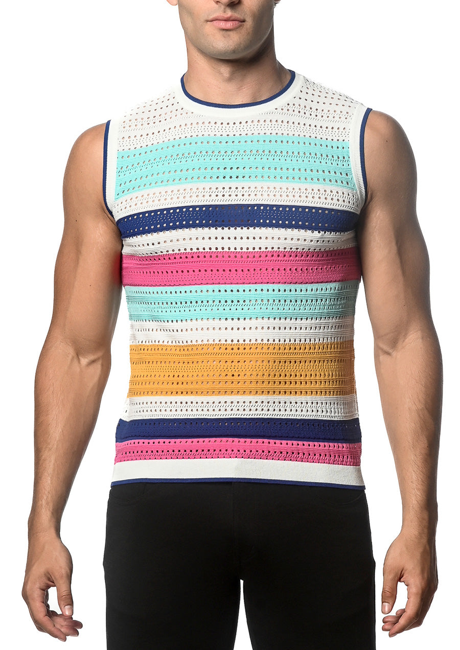 Striped Textured Knitted Vest (Teal Flamingo)