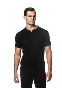 Silk/Tencel Textured Knitted Polo (Black)