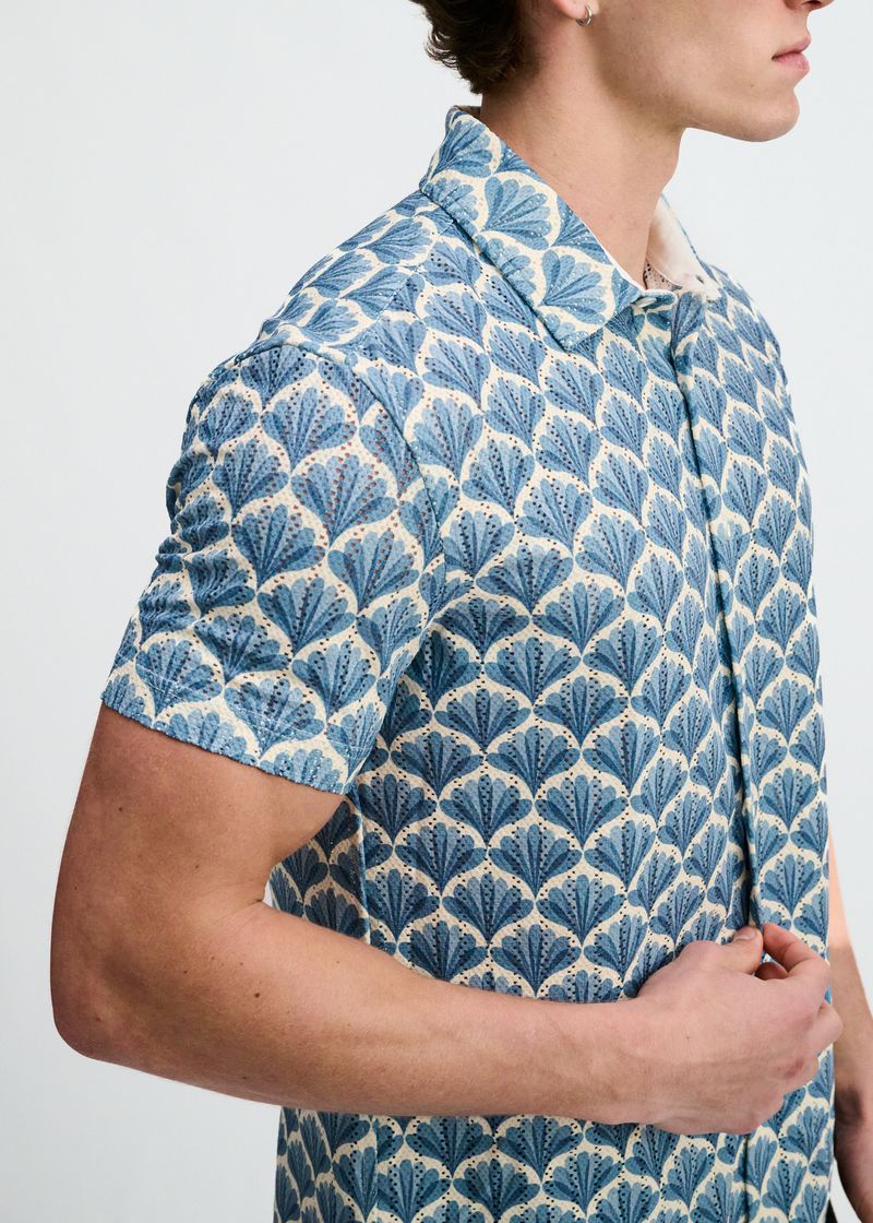 Printed Open Knit Stretch Shirt (Slate/Blue Floral)