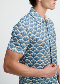 Printed Open Knit Stretch Shirt (Slate/Blue Floral)