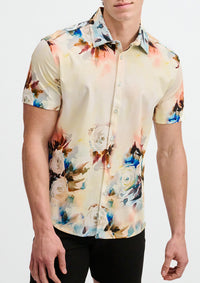 Print Cotton Knit Short Sleeved Shirt (Yolk/Blush)