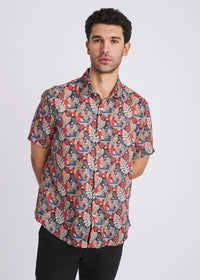Printed Linen/Tencel Shirt (Navy/Sage)