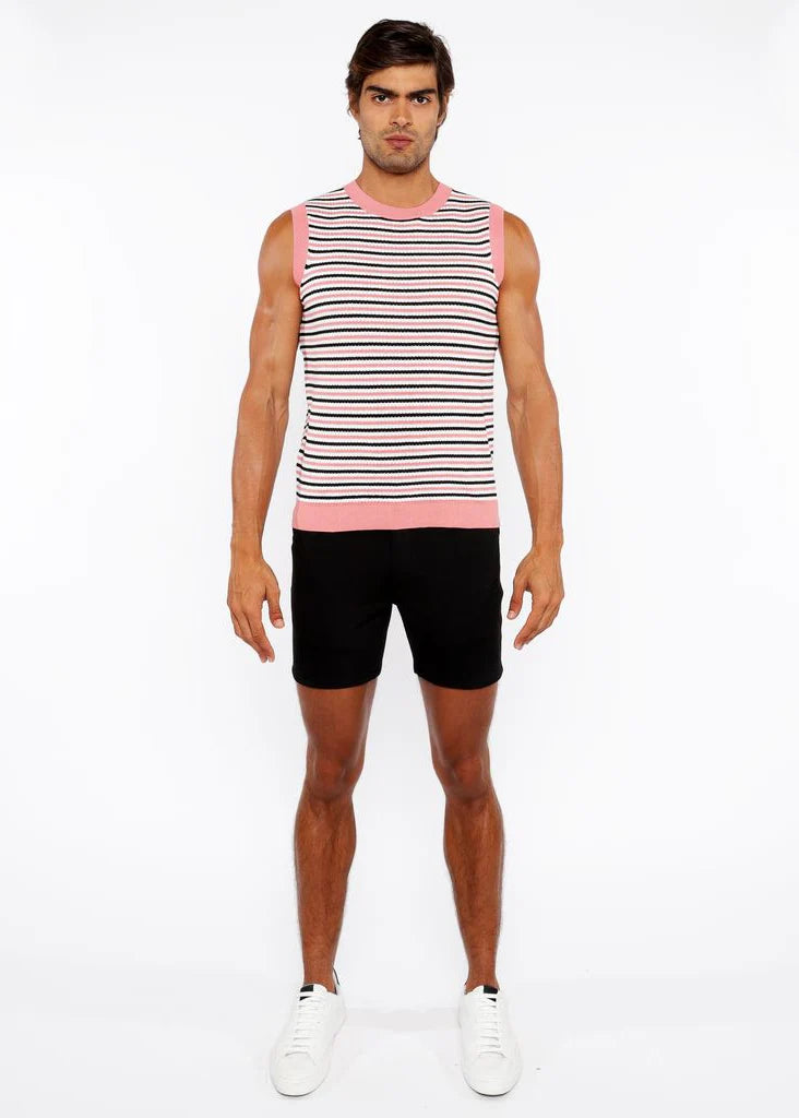 Striped Open Knit Vest (Coral/Midnight)