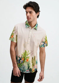 Print Cotton Knit Short Sleeved Shirt (Sorbet/Green Cactus)