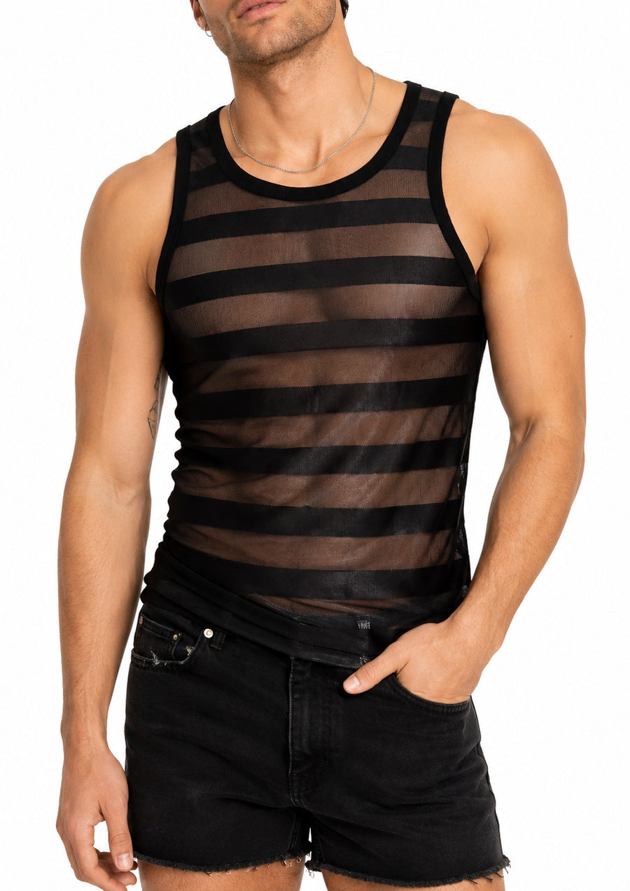 Stripes Mesh Tank (Black)