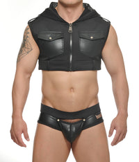 Bernd Cropped Hoodie (Black PVC & Mesh)