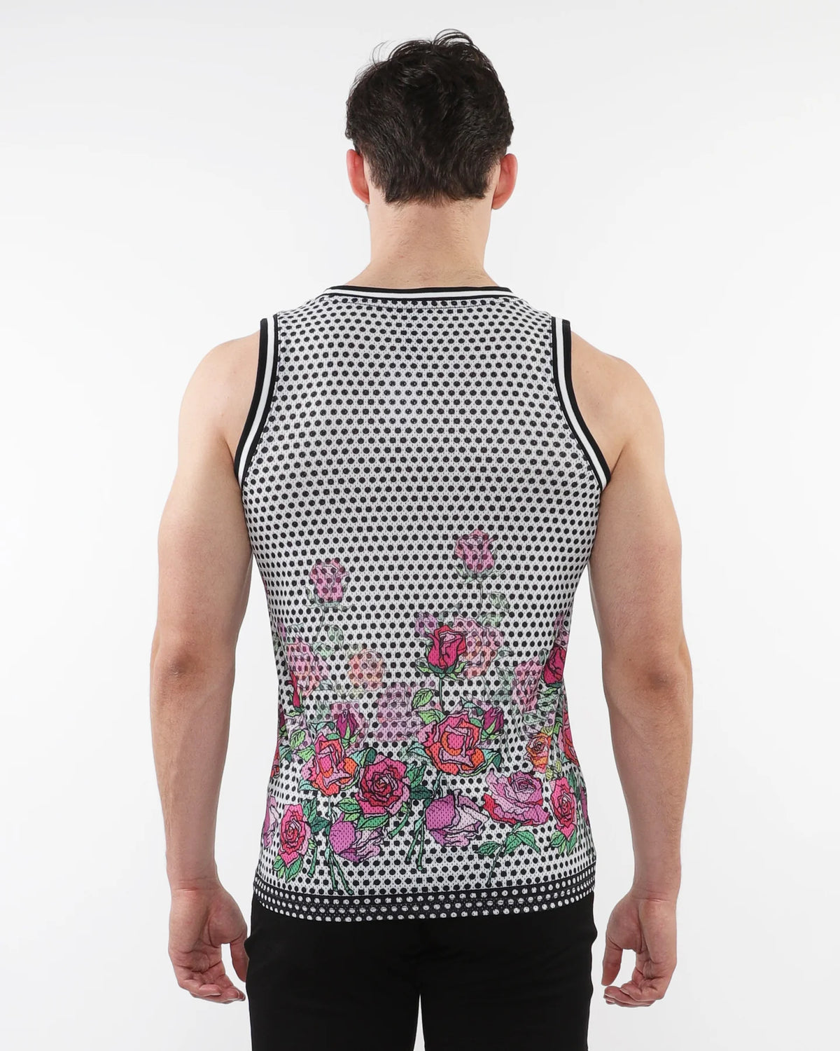 Printed Mesh Tank Top (Black Floral)