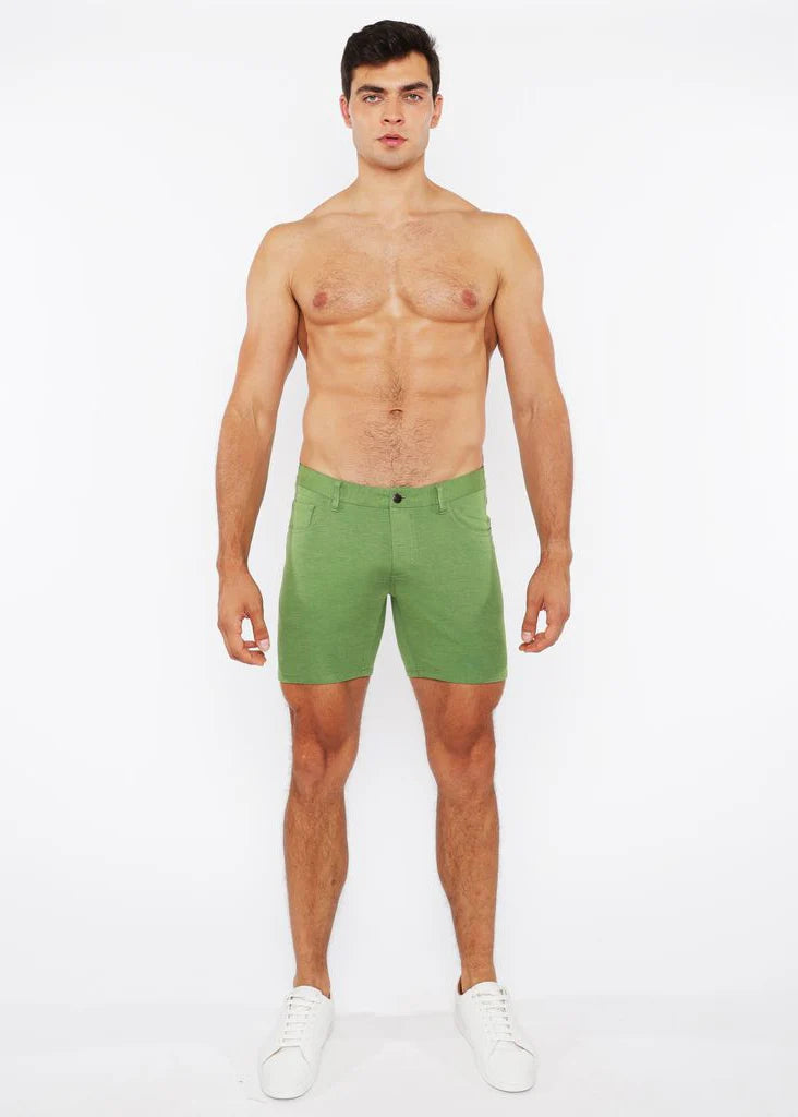5" Stretch Knit Jean Short (Pea Shoot)