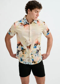 Print Cotton Knit Short Sleeved Shirt (Yolk/Blush)