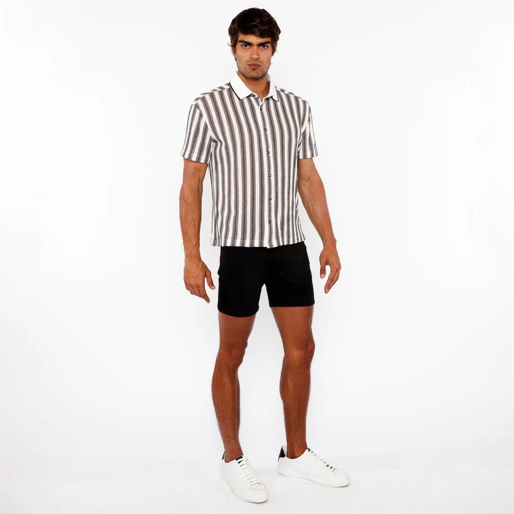 Open Knit Short Sleeve Shirt (Off White/Midnight)