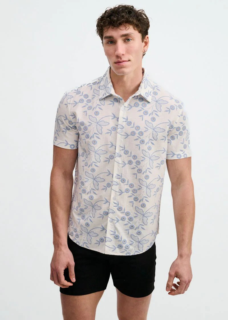 Printed Stretch Eyelet Shirt (Sky/White)