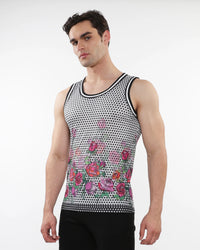 Printed Mesh Tank Top (Black Floral)