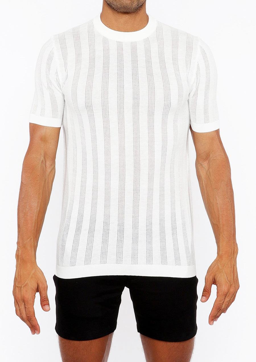 Textured Knit Crew Tee (White)
