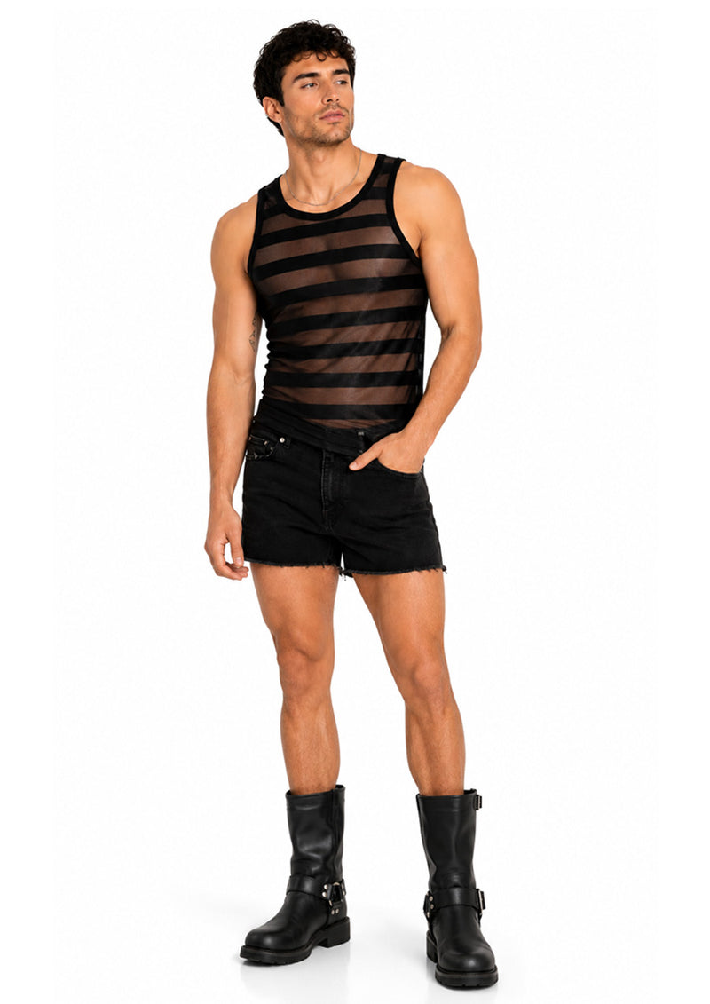 Stripes Mesh Tank (Black)
