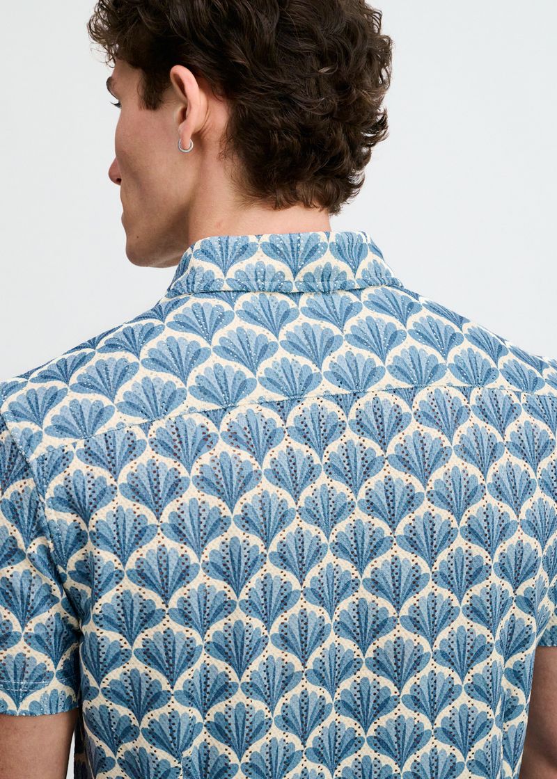 Printed Open Knit Stretch Shirt (Slate/Blue Floral)