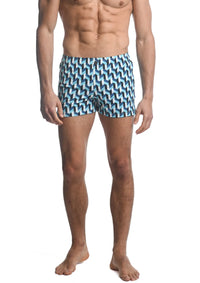 Printed Swim Shorts (Cyan 3D Chevron)