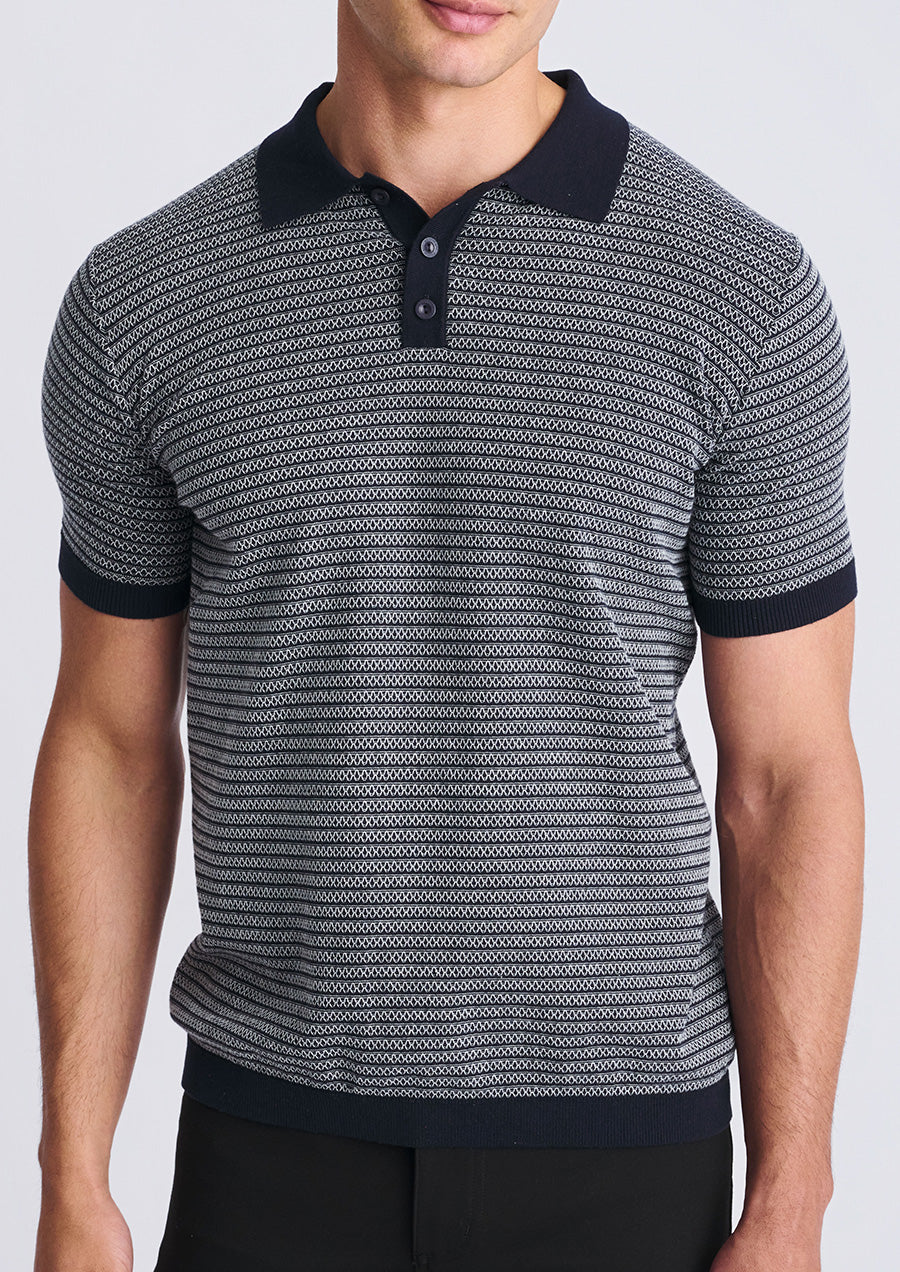 Two Tone 3-Button Polo (Off White/Navy)