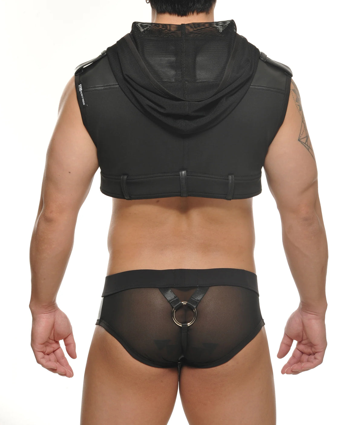 Bernd Cropped Hoodie (Black PVC & Mesh)