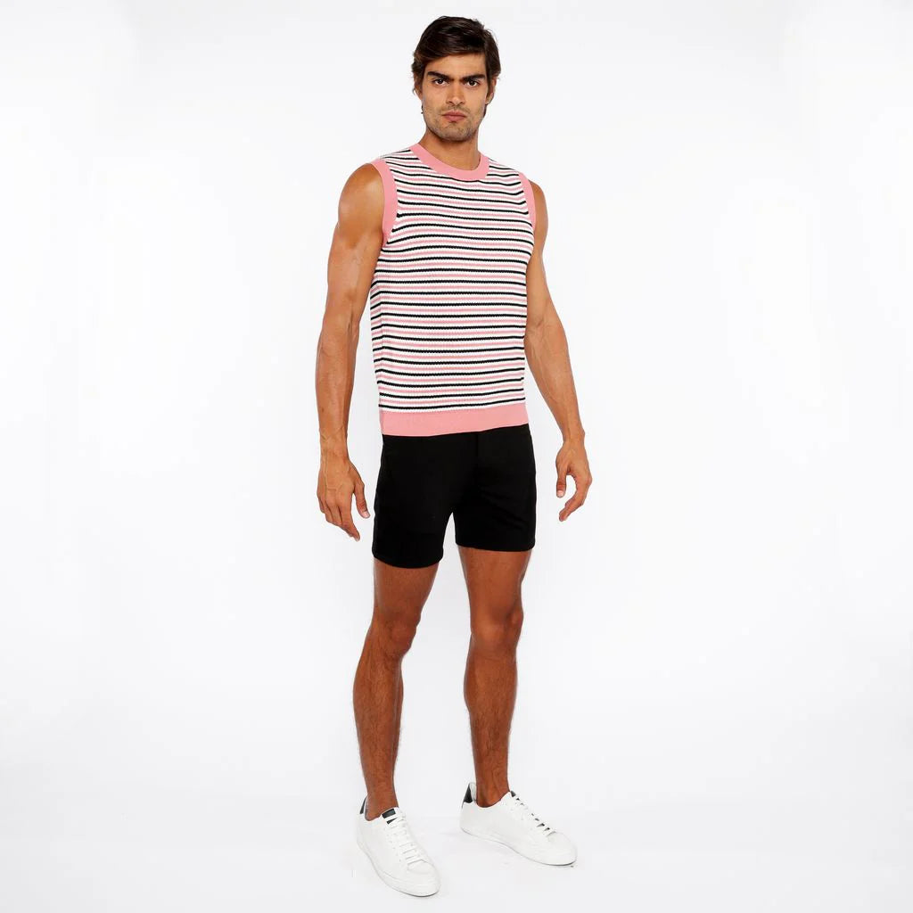 Striped Open Knit Vest (Coral/Midnight)