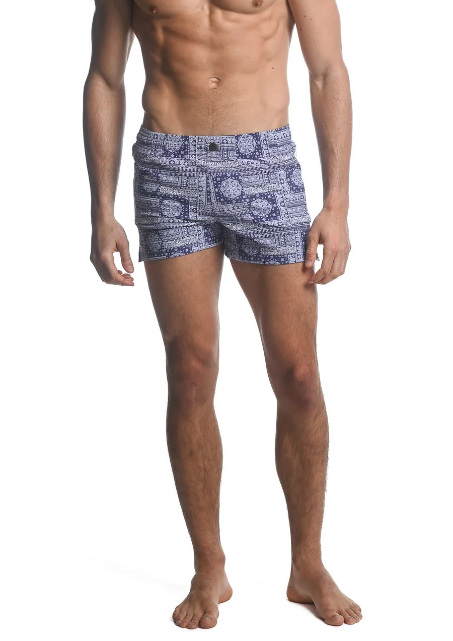 Printed Swim Shorts (Navy White Patchwork)
