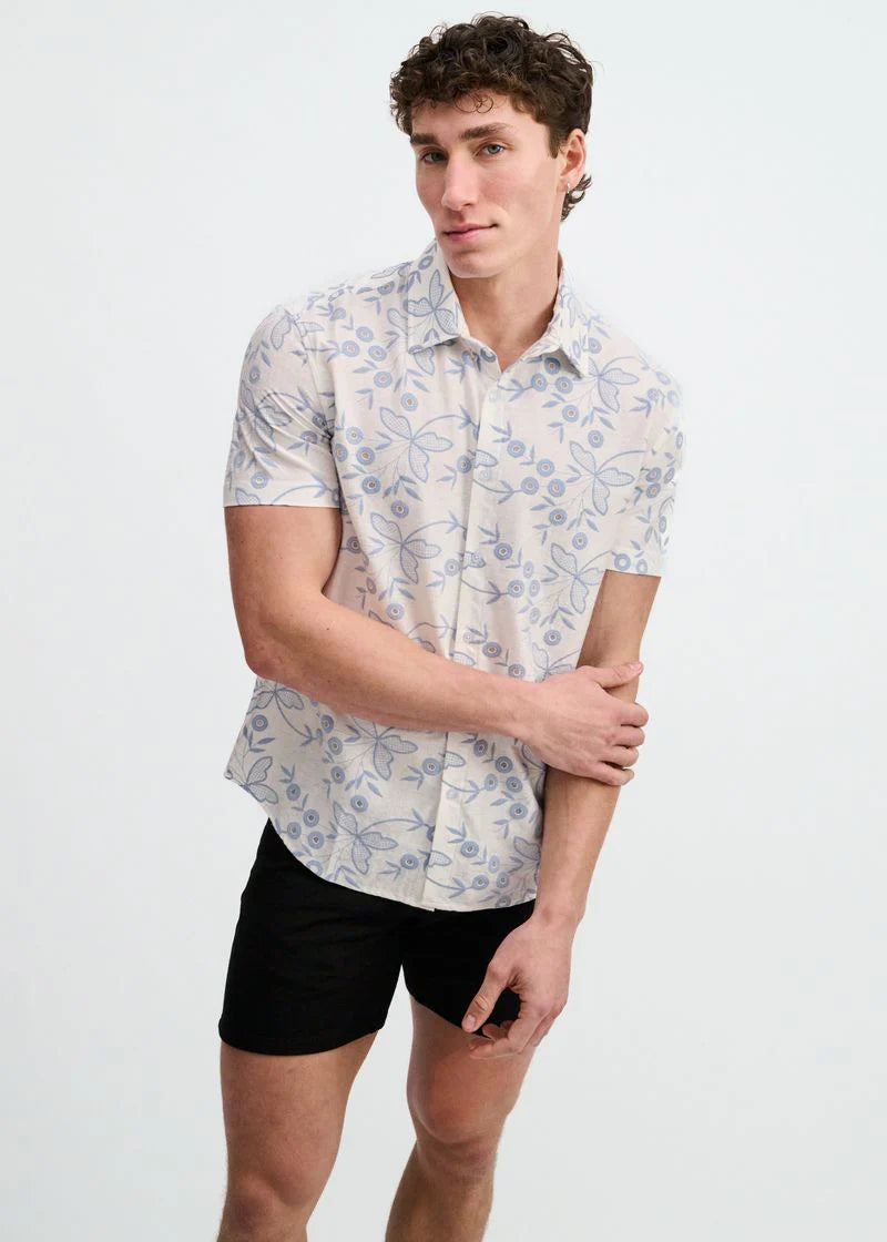 Printed Stretch Eyelet Shirt (Sky/White)