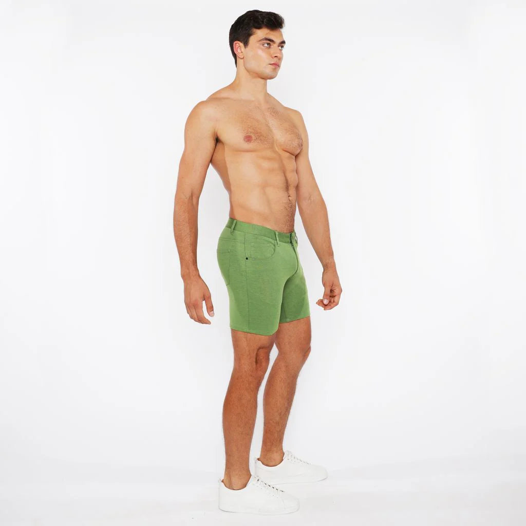 5" Stretch Knit Jean Short (Pea Shoot)