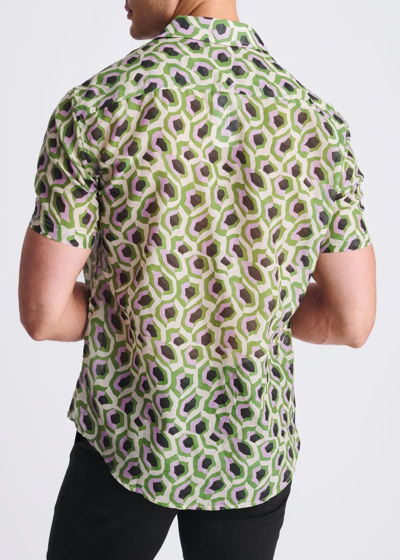 Cotton/Silk Short Sleeve Shirt (Lilac/Sprout)