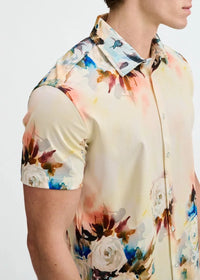 Print Cotton Knit Short Sleeved Shirt (Yolk/Blush)