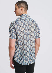 Printed Linen/Tencel Shirt (Blue/Navy Blocks)