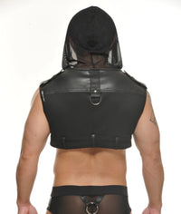 Bernd Cropped Hoodie (Black PVC & Mesh)