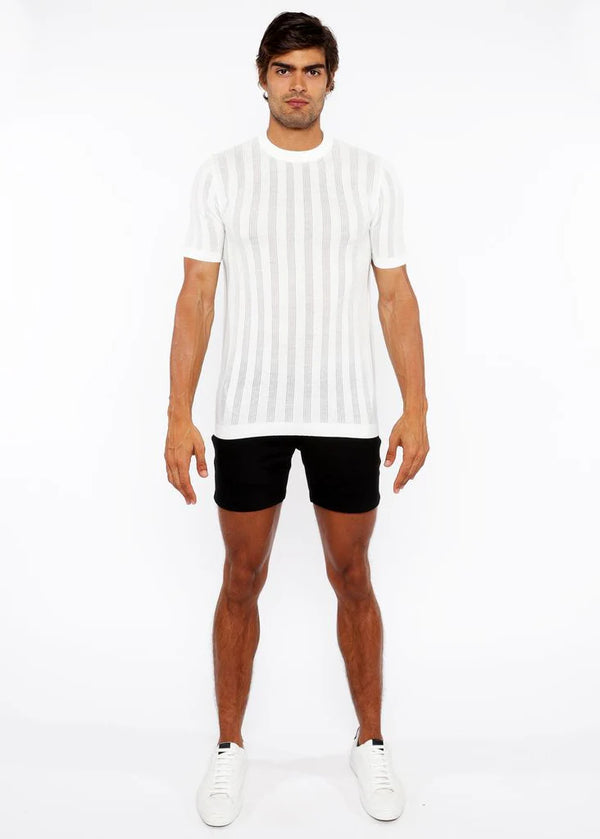 Textured Knit Crew Tee (White)